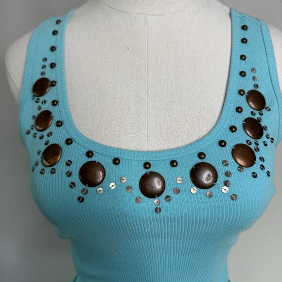 Vintage Y2K FANG Aqua Embellished Tank Top Indie Glam Boho Grunge Sleeze Fairy M - Picture 2 of 7